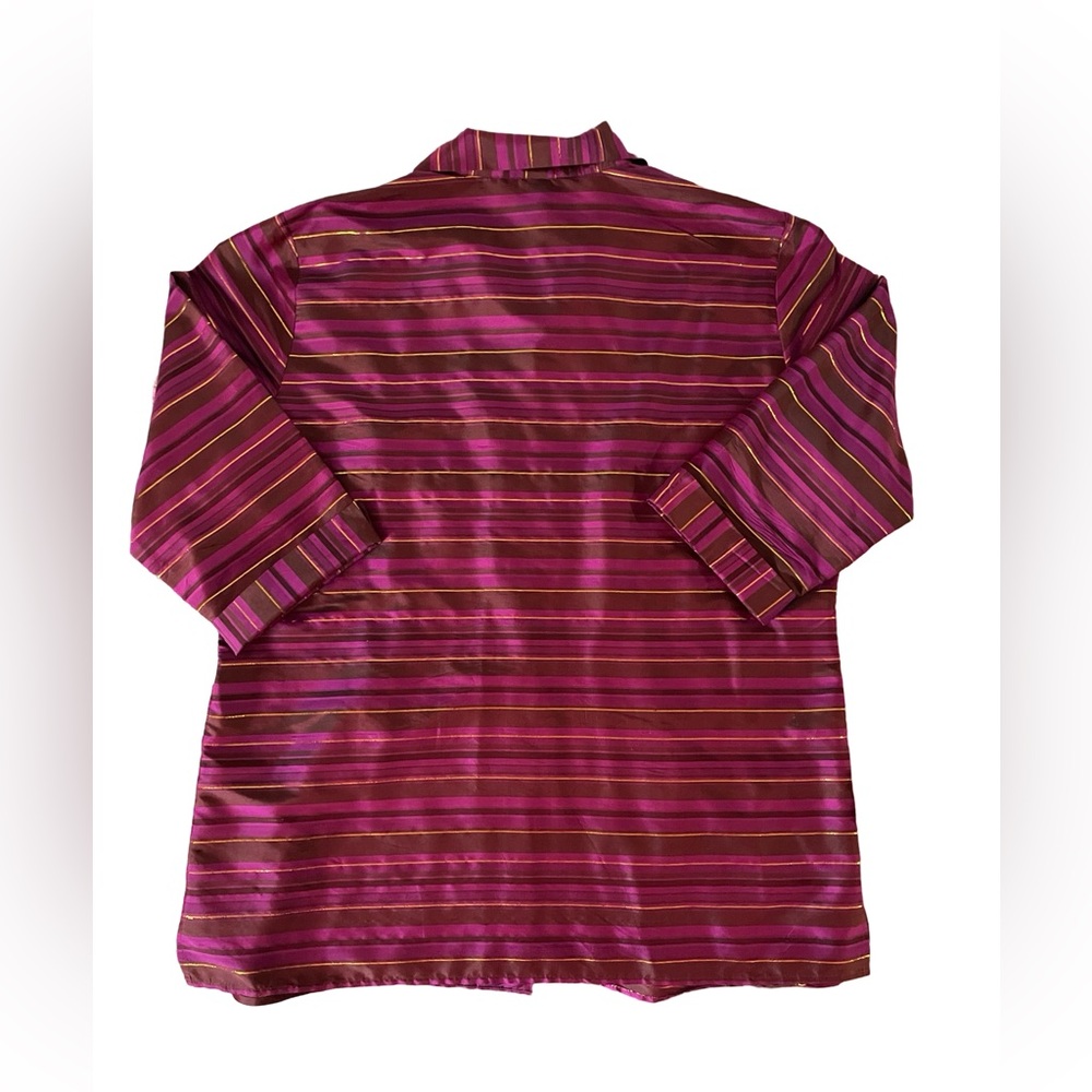 [16] SASH Blouse silk 3/4 sleeve gold purple striped - Picture 4 of 7